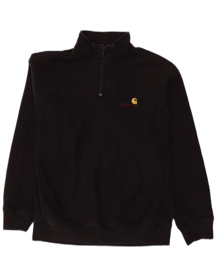 Carhartt Mens Zip Neck Sweatshirt Jumper Large Black Cotton
