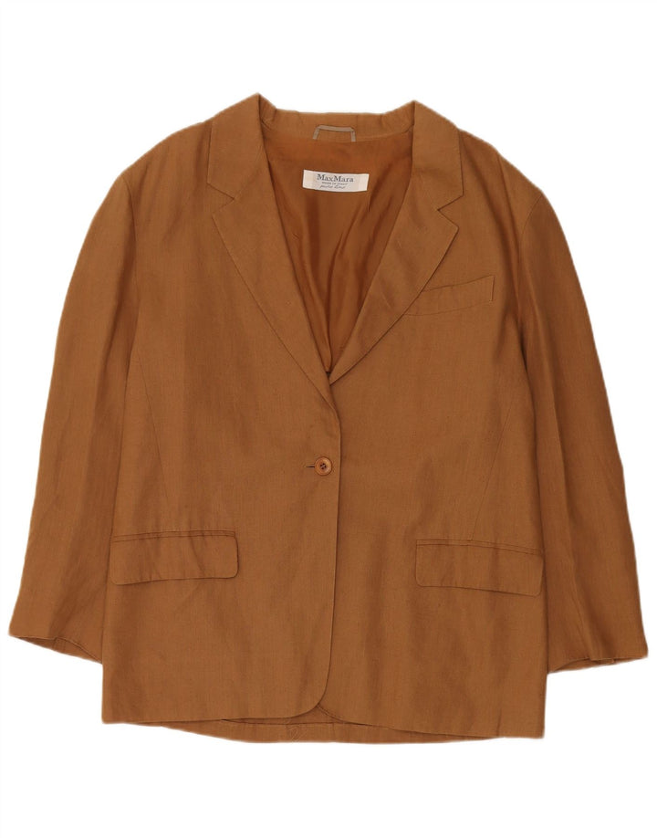 Max Mara Womens 1 Button Blazer Jacket UK 14 Large  Brown Linen