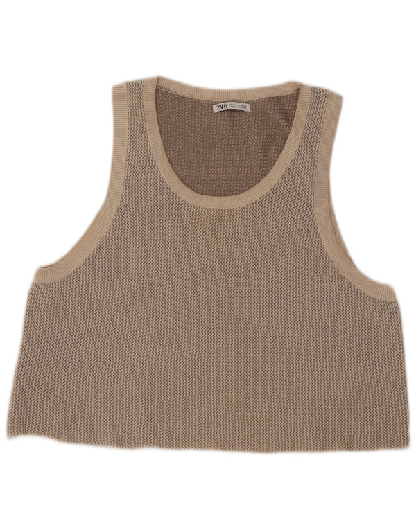 Zara Womens Crop Vest Top UK 14 Medium Beige