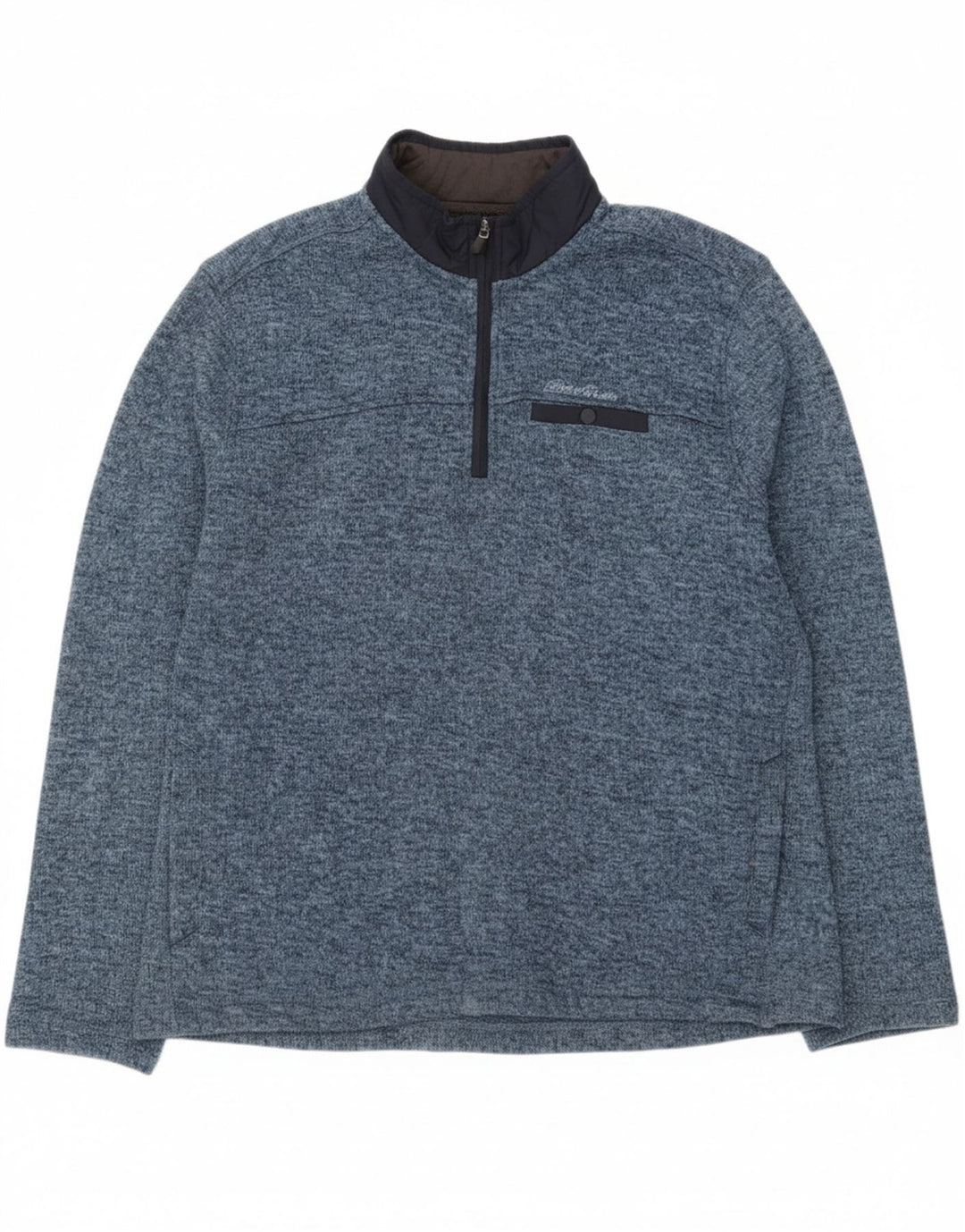 EDDIE BAUER Mens Zip Neck Sweatshirt Jumper XL Navy Blue Flecked Polyester Vintage Eddie Bauer and Second-Hand Eddie Bauer from Messina Hembry 