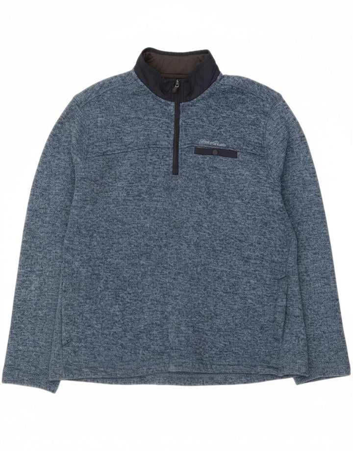 EDDIE BAUER Mens Zip Neck Sweatshirt Jumper XL Navy Blue Flecked Polyester Vintage Eddie Bauer and Second-Hand Eddie Bauer from Messina Hembry 