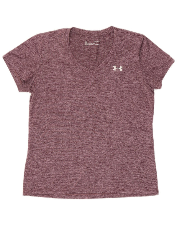 Under Armour Dame Heat Gear T-Shirt Top UK 14 Medium Burgundy Flecked