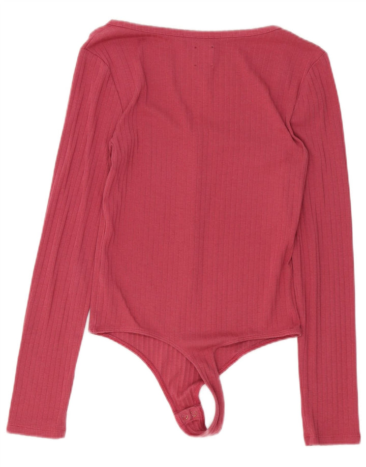 Gap Womens Long Sleeve Bodysuit UK 10 Small Pink Cotton