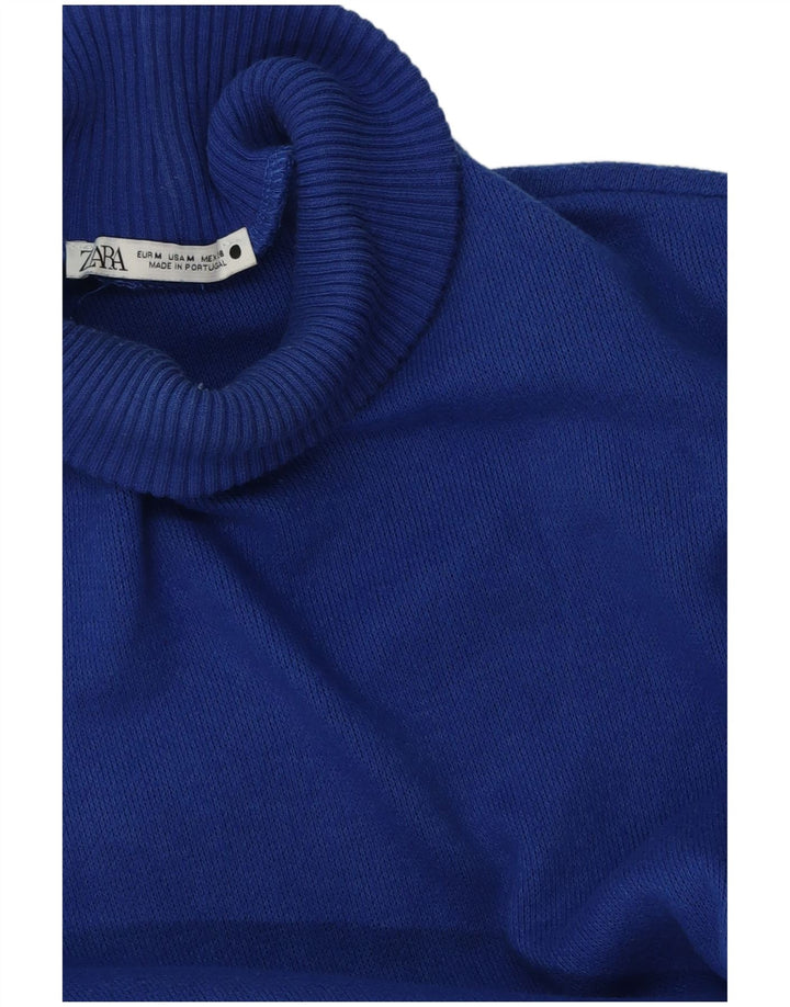 Zara Womens Crop Turtle Neck Jumper Sweater UK 14 Medium Blue