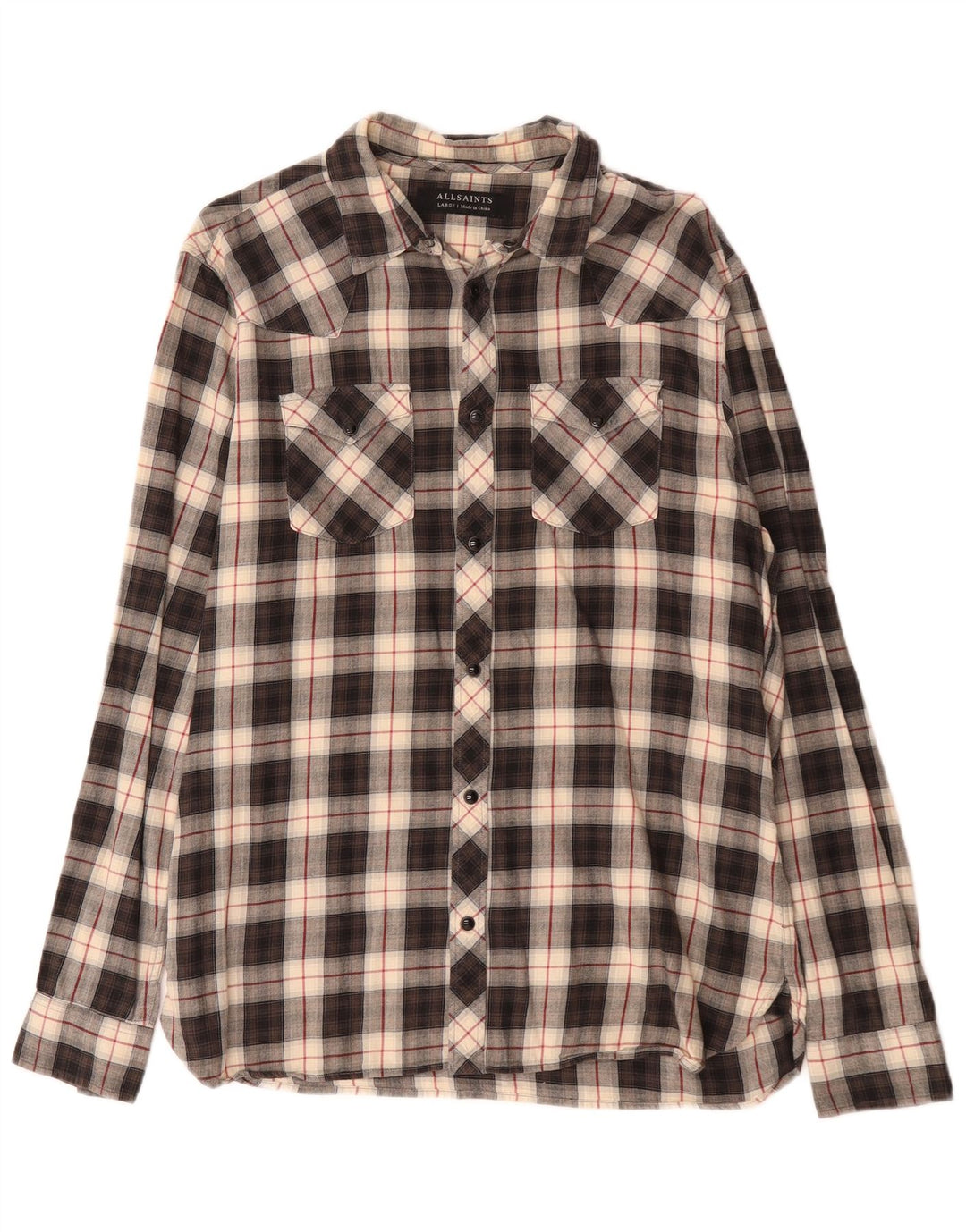 All Saints Mens Flannel Shirt Large Black Check Cotton