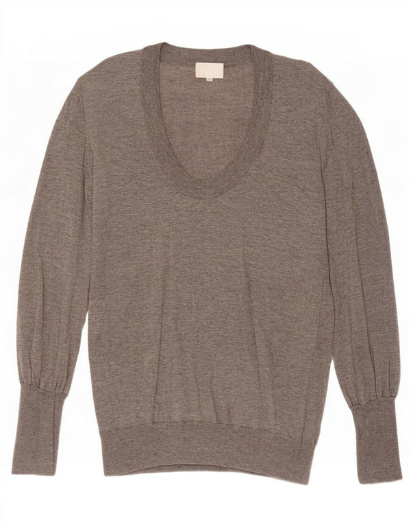 Vintage mujer barco cuello jumper suéter Reino Unido 14 grande gris moteado cachemira
