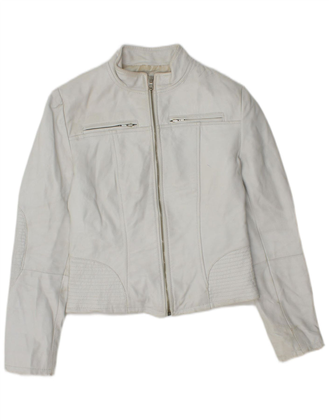 Vintage Γυναικείο Crop Δερμάτινο Μπουφάν IT 40 Small White Leather