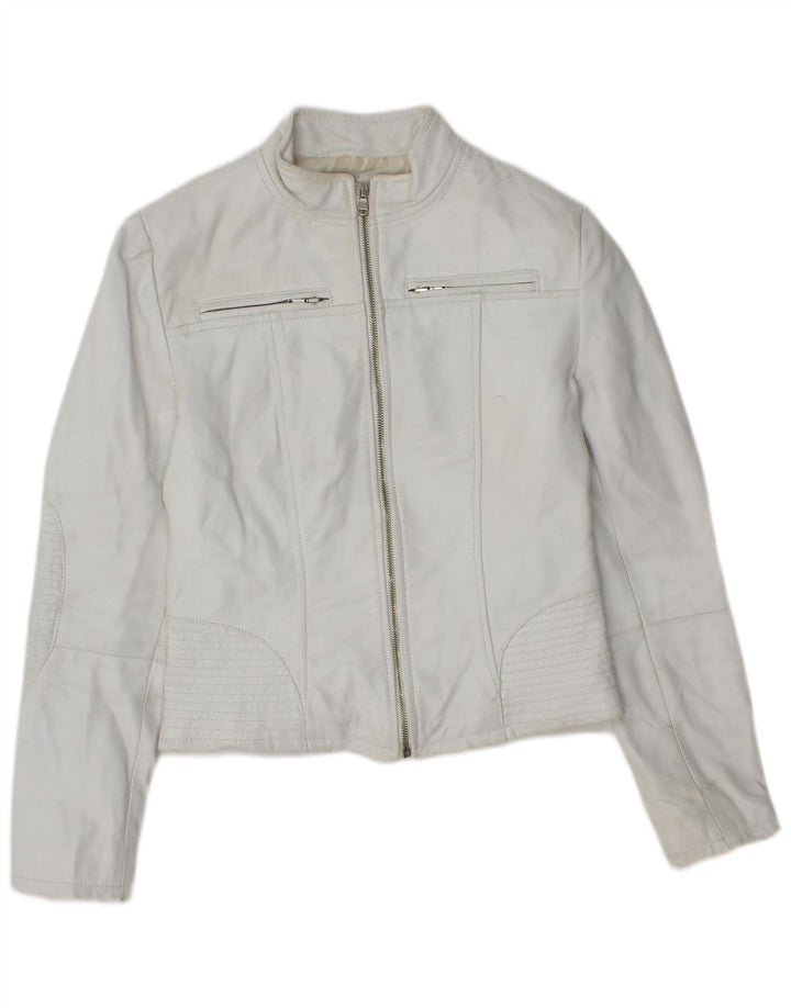 Vintage Γυναικείο Crop Δερμάτινο Μπουφάν IT 40 Small White Leather