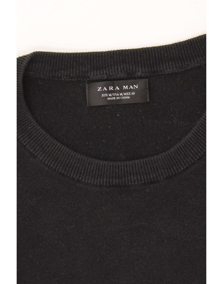 Zara Mens Graphic Crew Neck Jumper Sweater Medium Navy Blue
