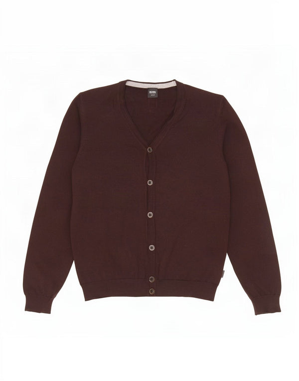 Hugo Boss Mens Slim Fit Cardigan Sweater Medium Brown Wool