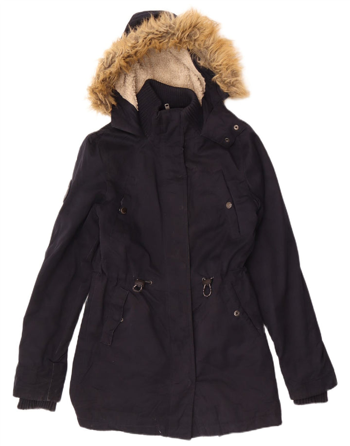 Superdry Womens Hooded Parka Jacket UK 6 XS Navy Blue Polyester