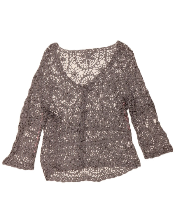 Wallis Chemisier en crochet à manches 3/4 pour femme UK 16 Large Gris