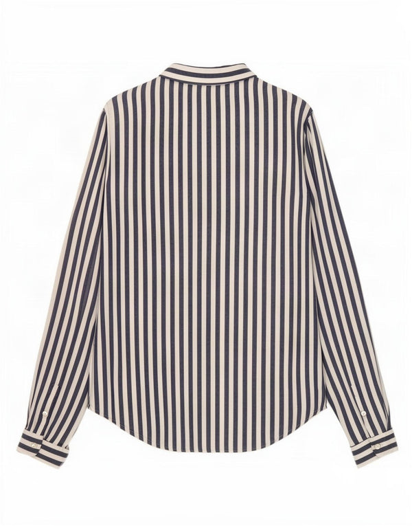 Zara Damen-Hemd UK 6 XS Marineblau gestreifte Viskose