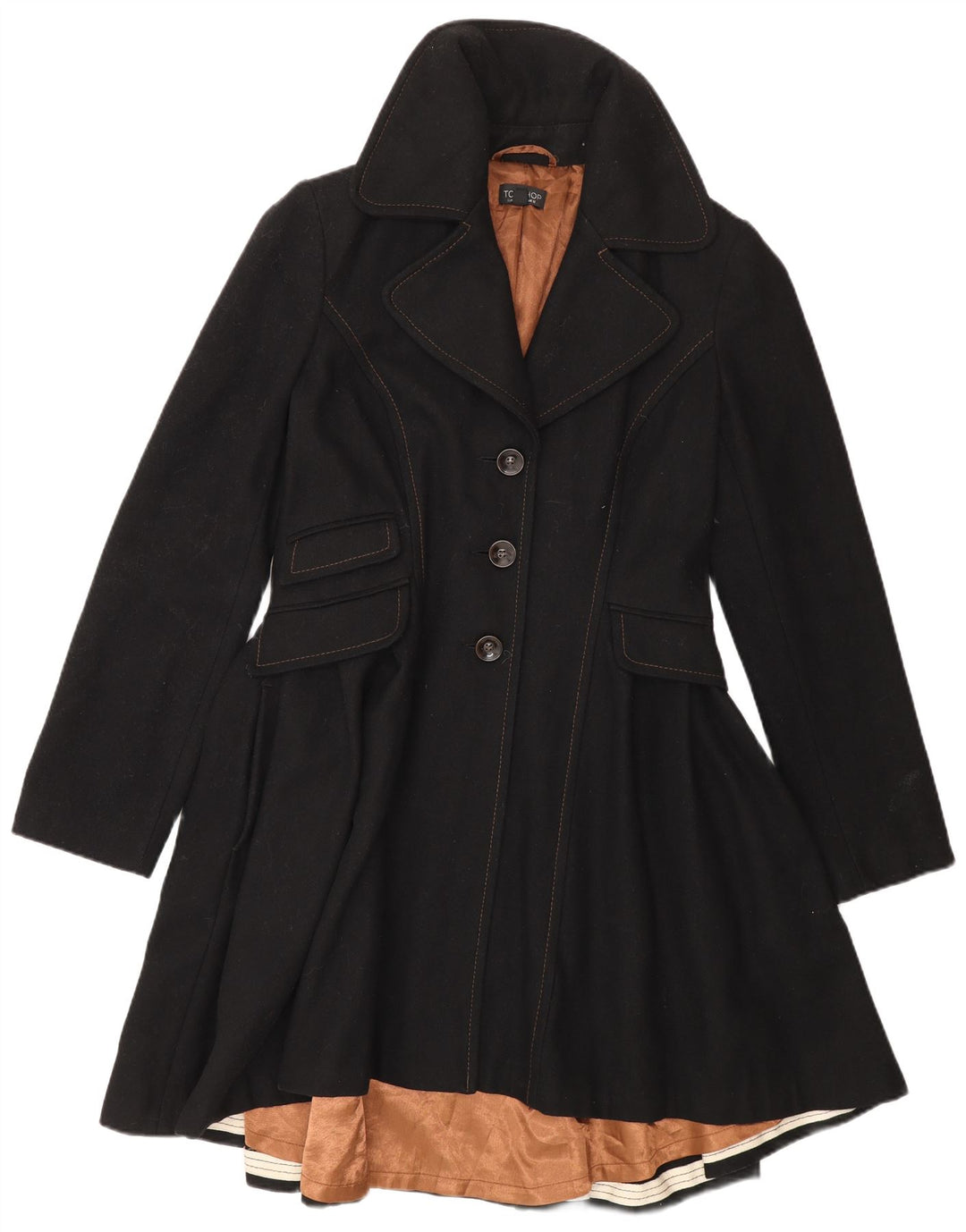 Topshop Damen-Prinzessinnenmantel UK 12 Mittelschwarze Wolle