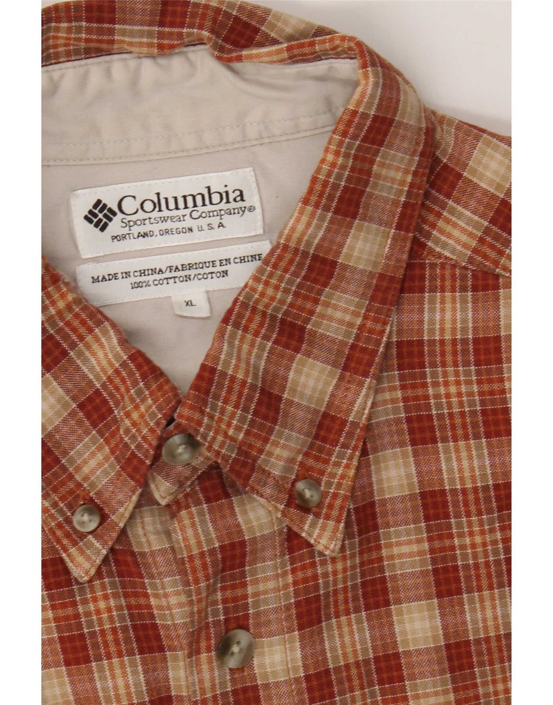 Columbia Mens Flannel Shirt XL Orange Check Cotton
