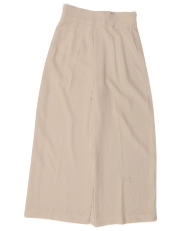 Calça feminina casual Zara cropped perna larga XS W24 L24 branca