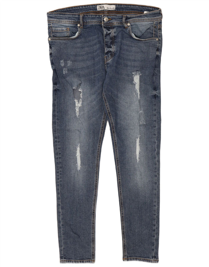 Jeans slim invecchiati Zara da donna W36 L28 poliestere blu