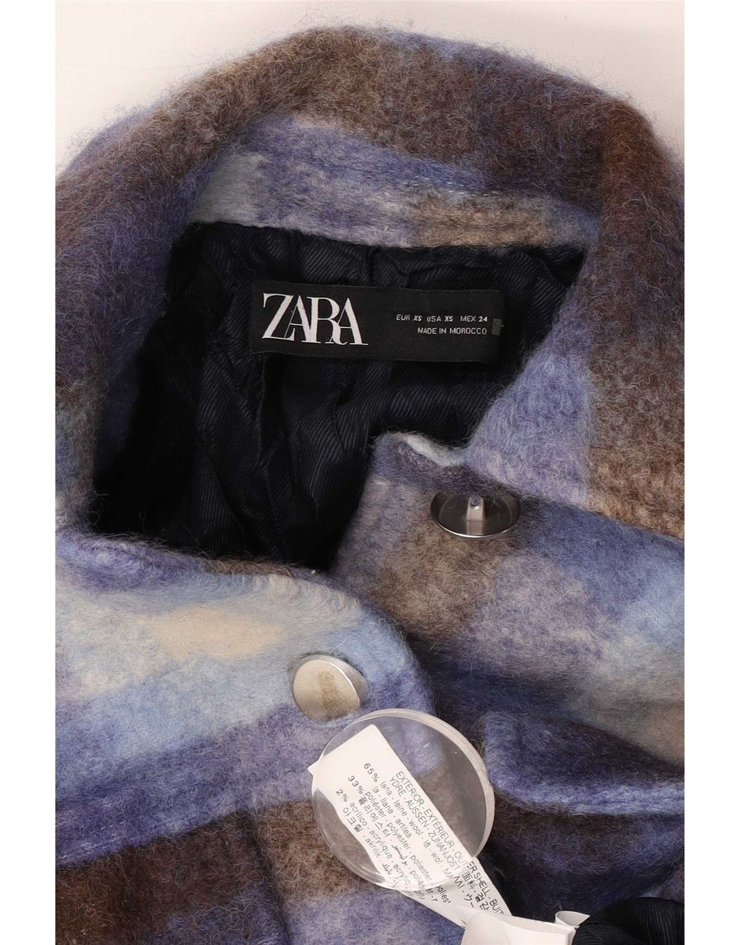 Zara Γυναικείο Shacket Oversized UK 6 XS Μπλε καρό μαλλί