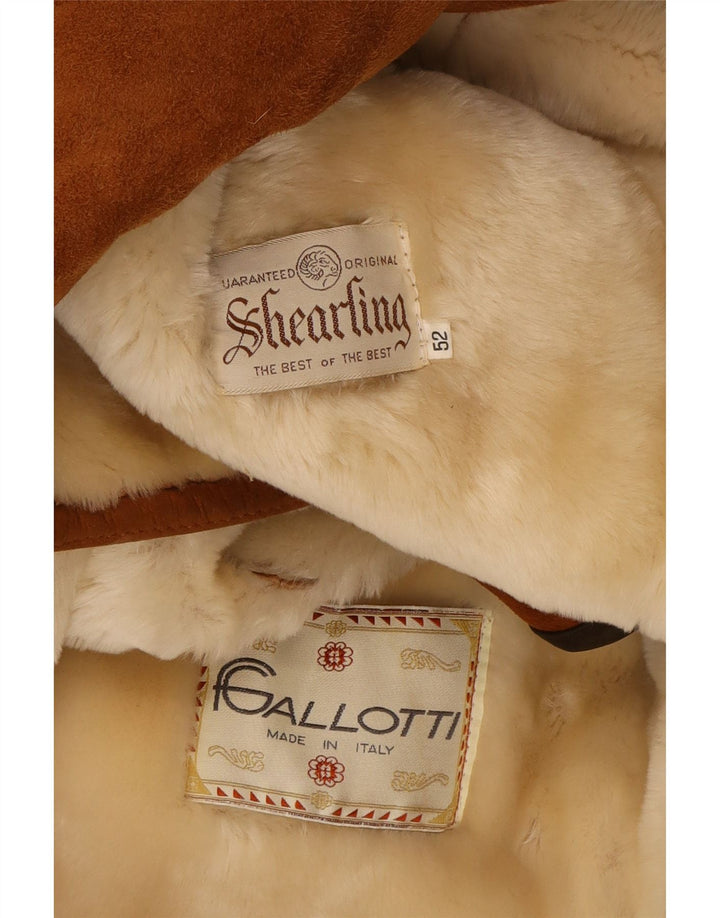 GALLOTTI Womens Shearling Jacket IT 52 2XL Brown Shearling