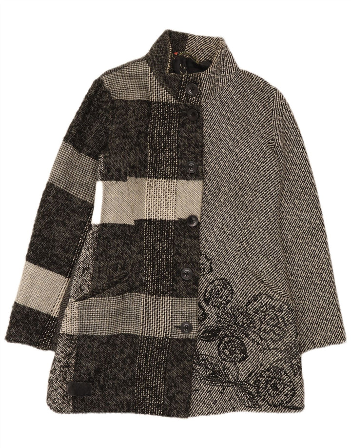 Desigual Dame Overfrakke EU 42 Large Grey Floral Polyester