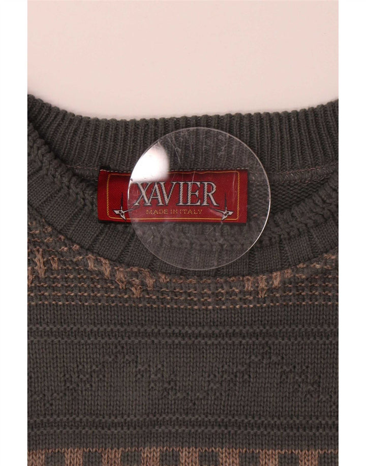 Xavier Mens Boat Neck Jumper Sweater Medium Grey Geometric Wool
