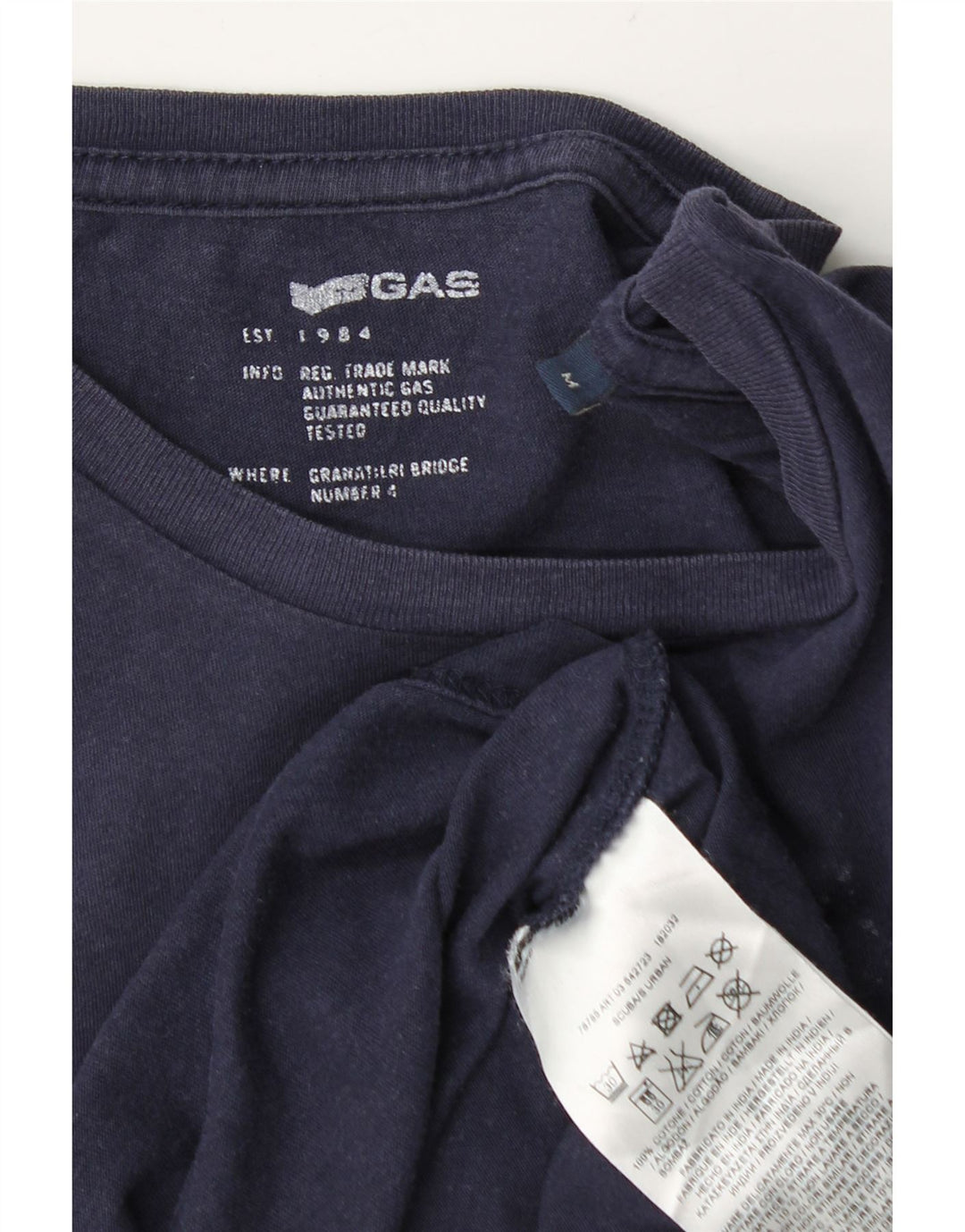 Gas Mens Graphic T-Shirt Top Medium Navy Blue Cotton