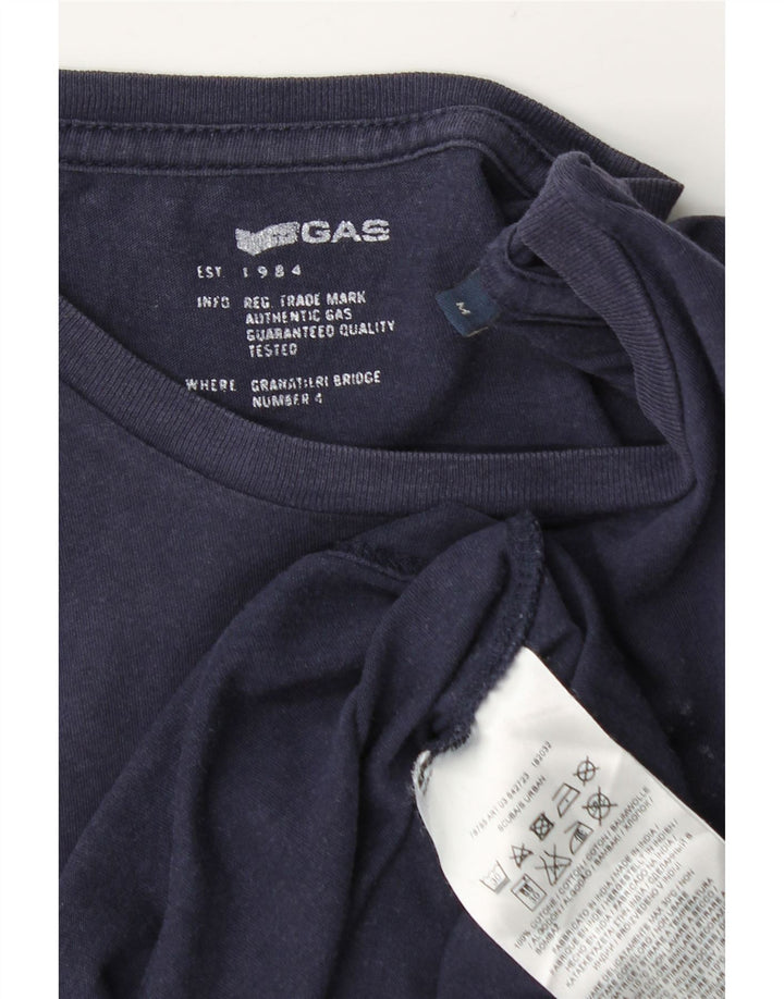 Gas Mens Graphic T-Shirt Top Medium Navy Blue Cotton