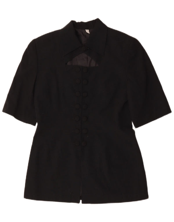 Vintage Womens Short Sleeve Blazer Jacket UK 10 Small Black Pinstripe