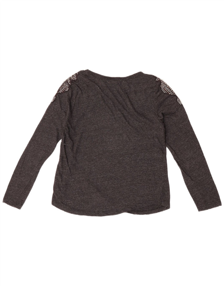 Zara Dame Bluse Top UK 10 Lille Grå Bomuld