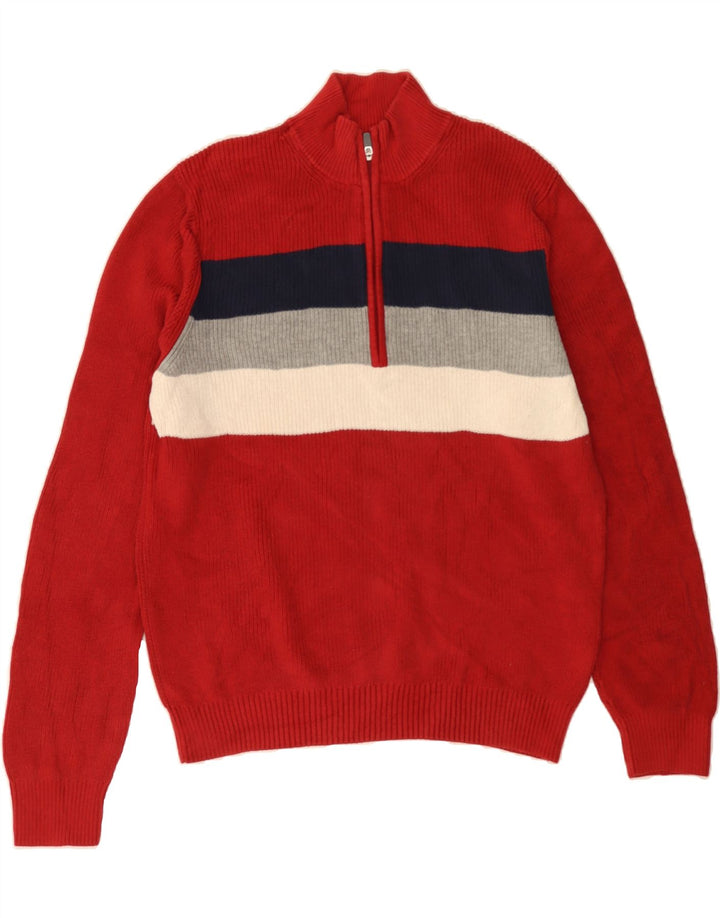 IZOD Mens Zip Neck Jumper Sweater Large Red Colourblock Cotton Vintage Izod and Second-Hand Izod from Messina Hembry 