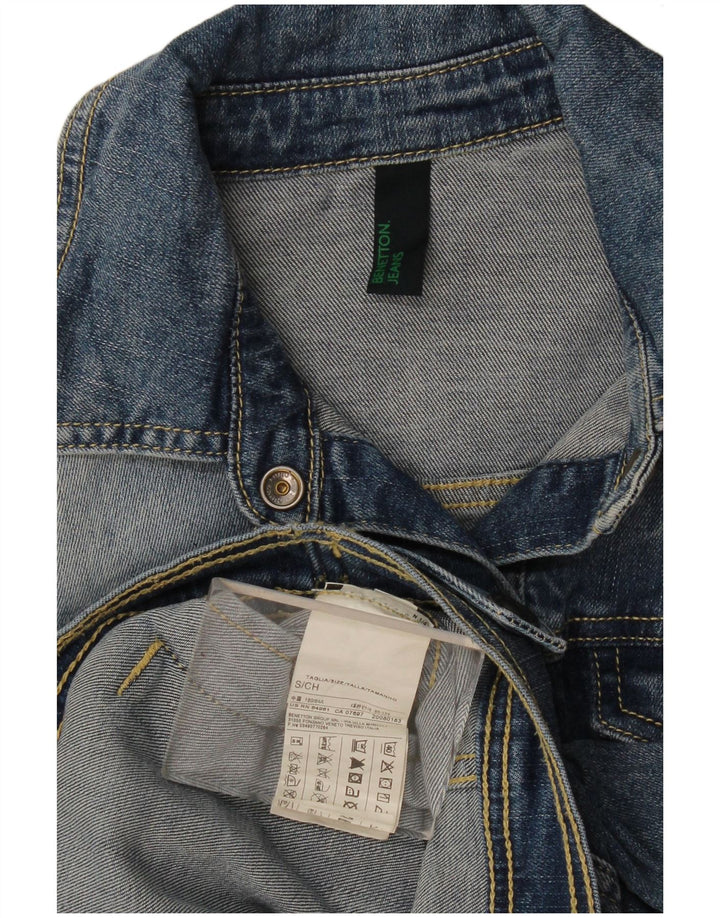 Benetton Womens Crop Denim Jacket UK 10 Small Blue Cotton