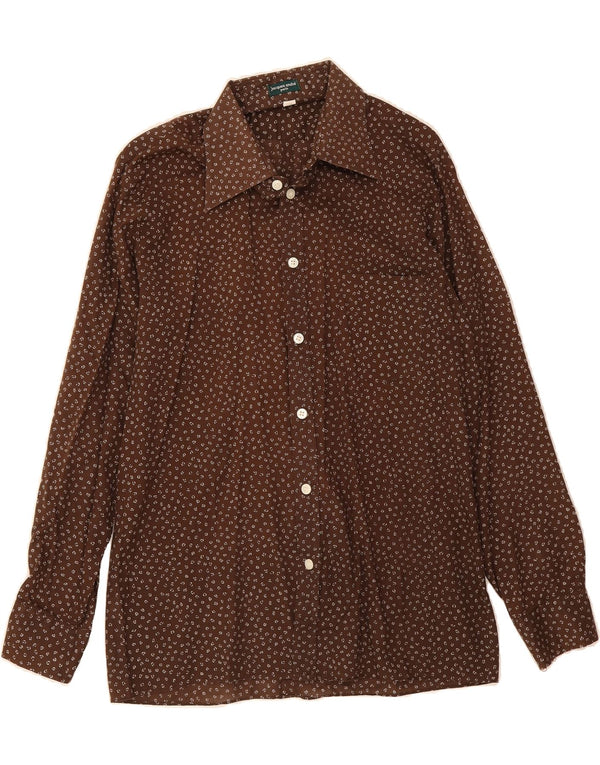 VINTAGE Mens Shirt Size 42 Large Brown Spotted Cotton