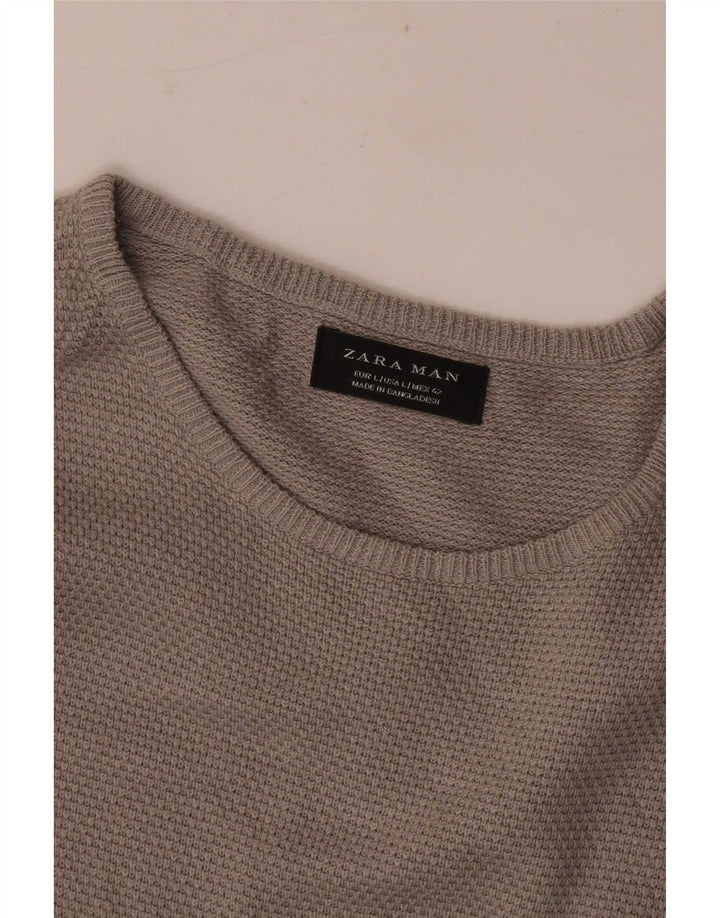 Zara Mens Boat Neck Jumper Sweater Large Grey