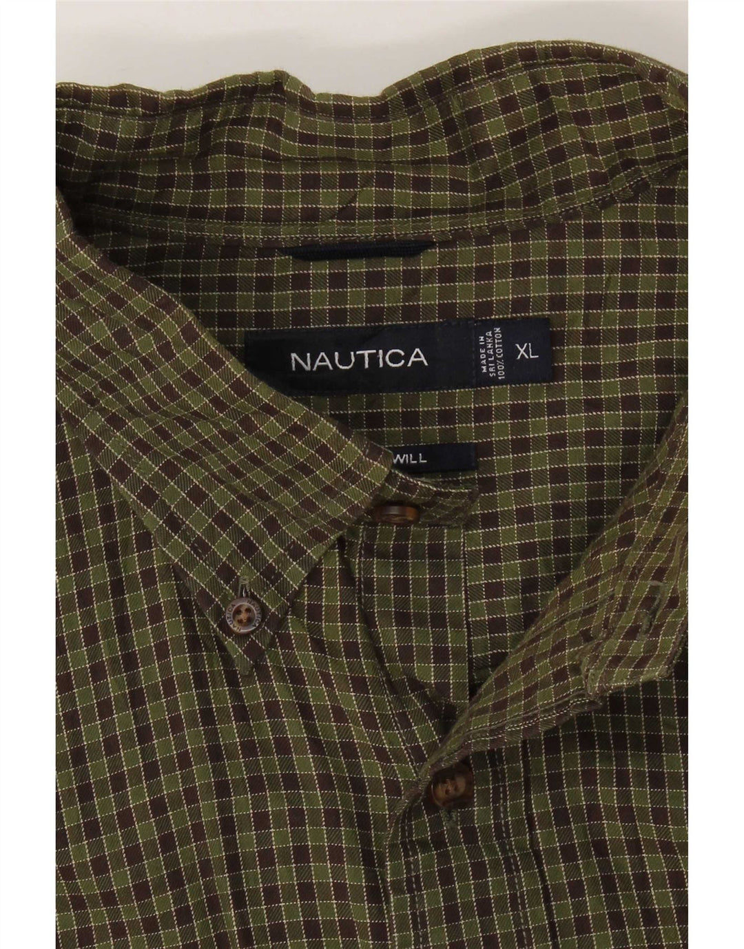 Nautica Mens Flannel Shirt XL Khaki Check Cotton