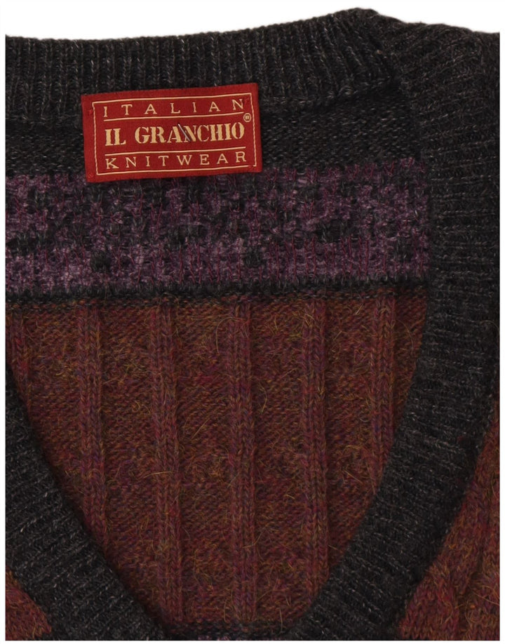 Il Granchio Mens V-Neck Jumper Sweater Large Grey Fair Isle