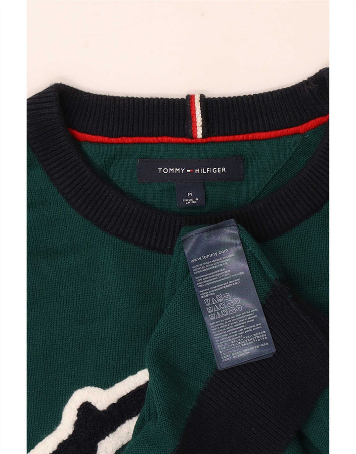 Tommy Hilfiger Mens Crew Neck Jumper Sweater Medium Green Colourblock