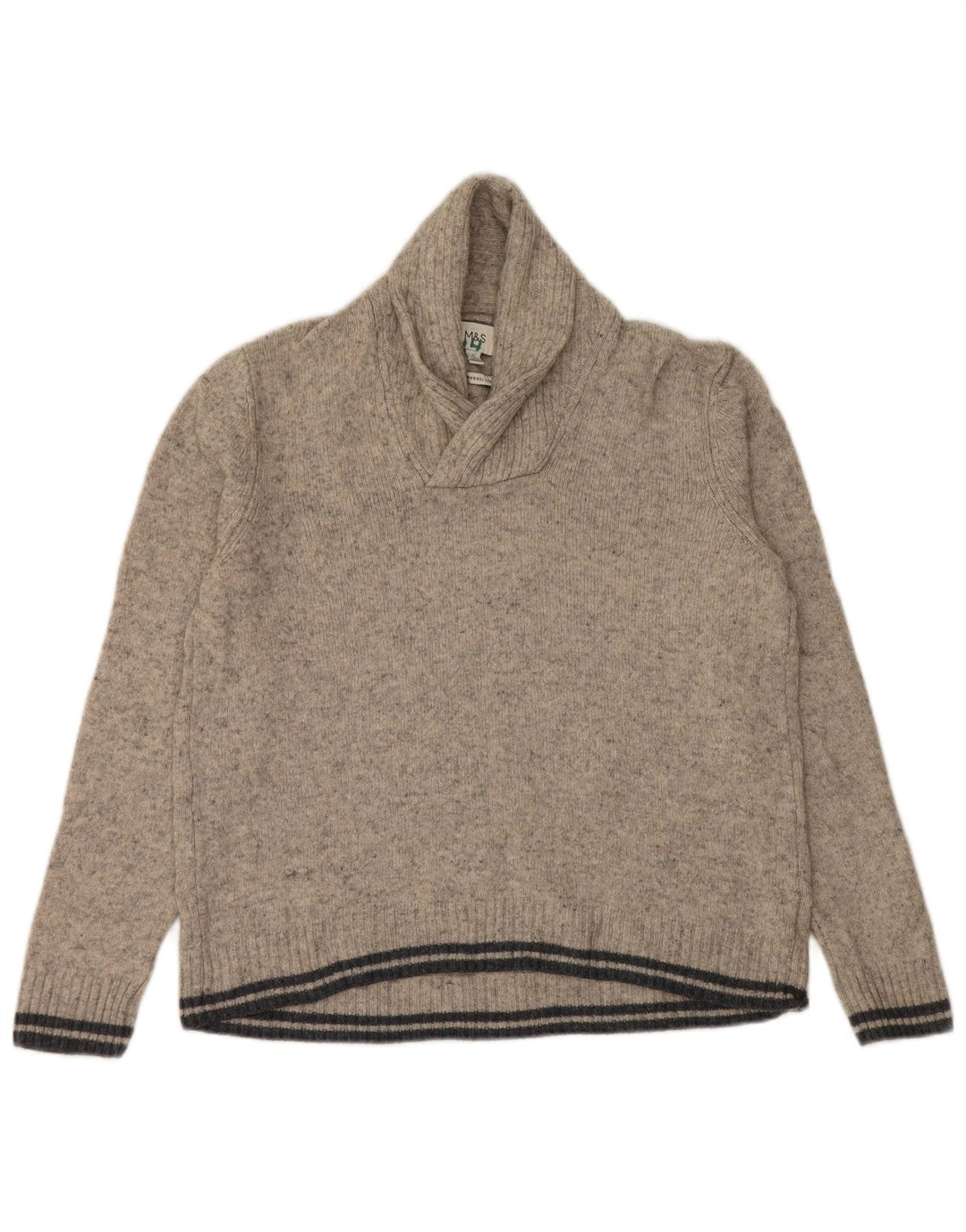 Marks & Spencer Mens Shawl Neck Jumper Sweater Large Grey Flecked Wool