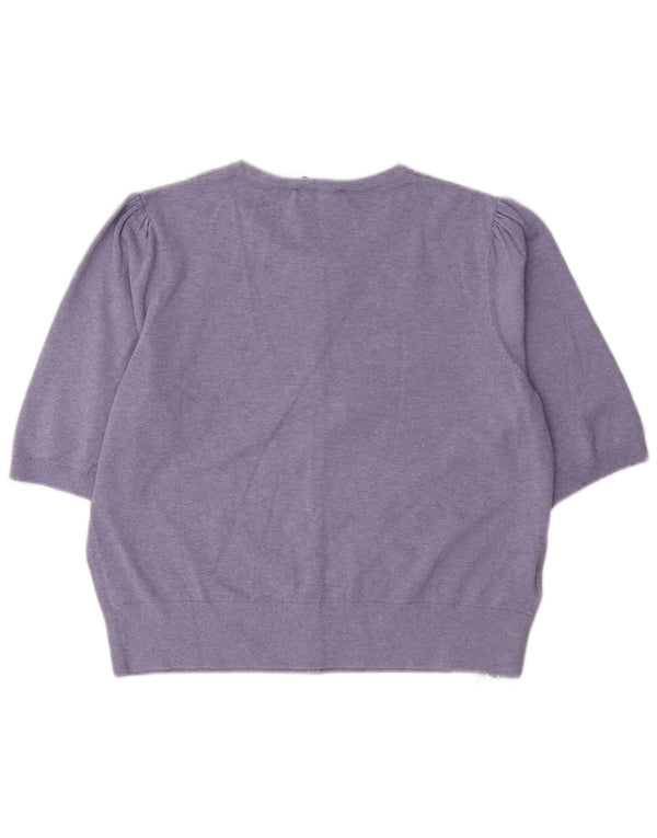 Laura Ashley Pull Boléro à Manches Courtes pour Femme UK 16 Grand Coton Violet