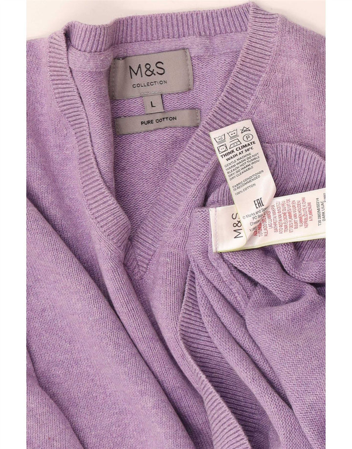 Marks & Spencer Mens V-Neck Jumper Sweater Large Purple Cotton