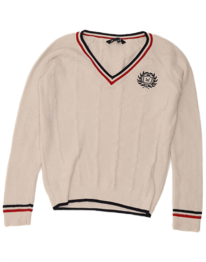 Crew Clothing Herren-Pullover mit V-Ausschnitt, mittelweiße Baumwolle