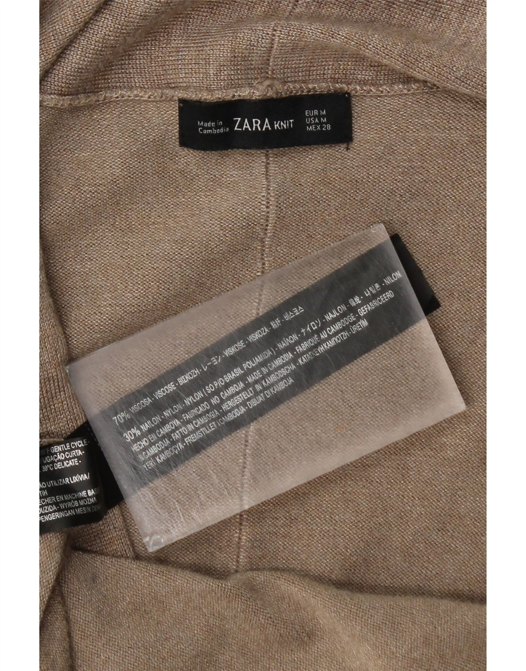 Zara Womens Longline Open Cardigan Sweater UK 12 Medium Beige Viscose