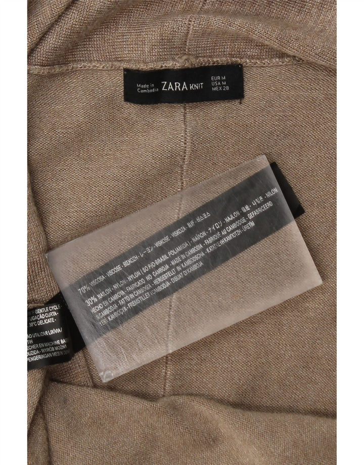 Zara Womens Longline Open Cardigan Sweater UK 12 Medium Beige Viscose