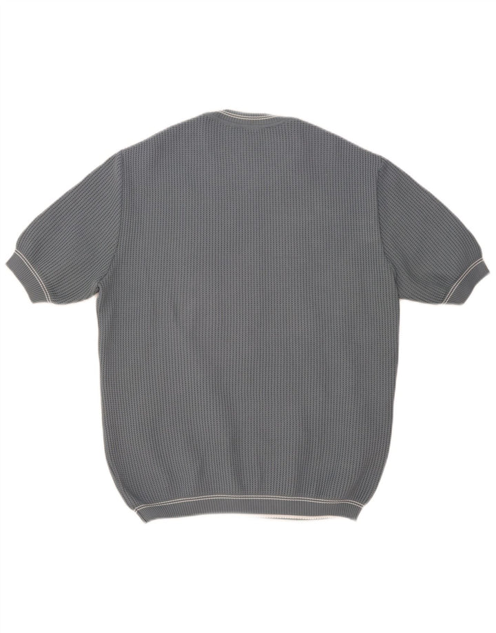 VINTAGE Mens Short Sleeve Crew Neck Jumper Sweater IT 50 Medium Blue