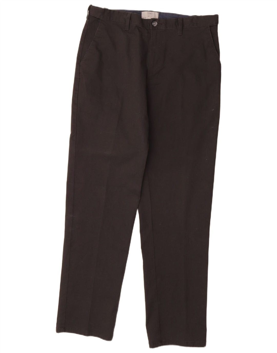 MARKS & SPENCER Mens Regular Fit Chino Trousers W36 L33 Black Cotton