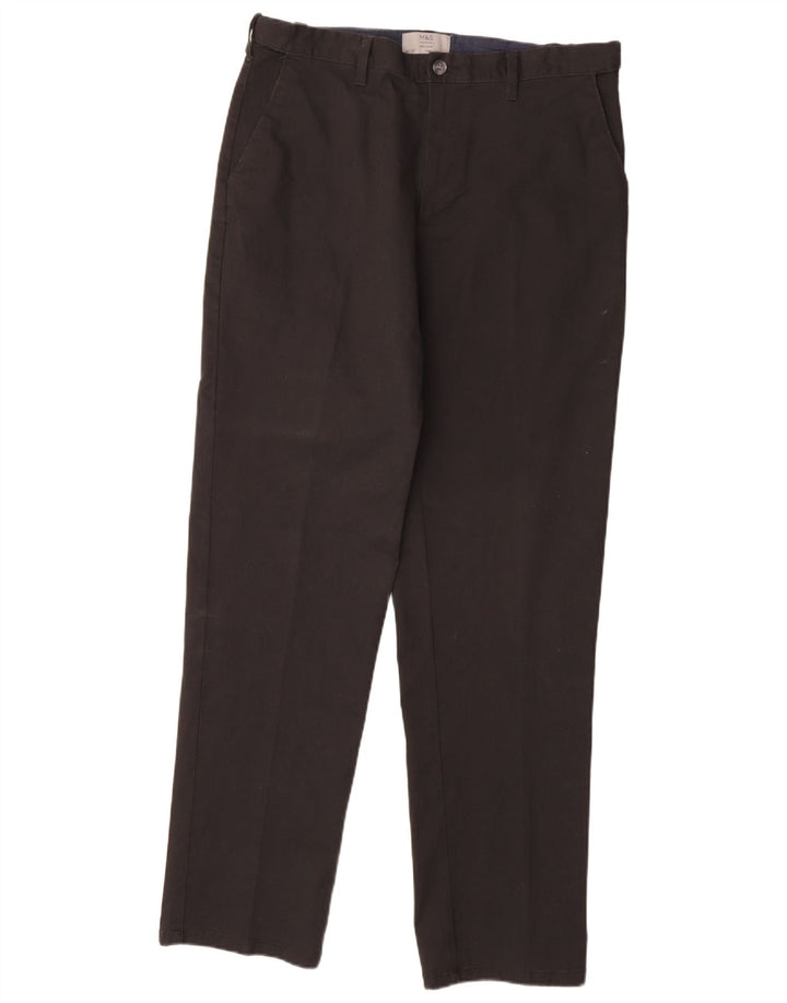 MARKS & SPENCER Mens Regular Fit Chino Trousers W36 L33 Black Cotton