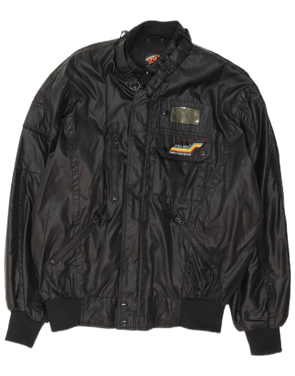 Vintage Mens Bomber Loose Fit Racer Jacket UK 40 Large Black Nylon