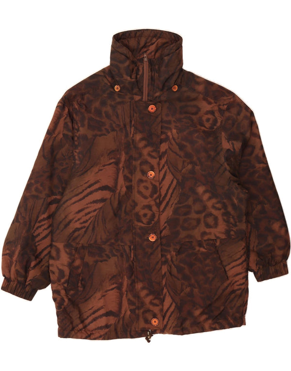 VINTAGE Womens Oversized Windbreaker Coat UK 6 XS Brown Animal Print