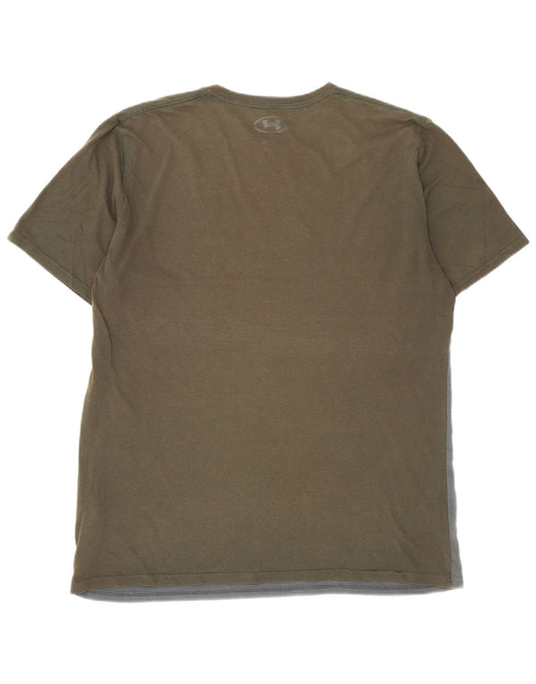 Under Armour Mens Heat Gear grafikus póló felső, nagy, khaki színű Colourblock