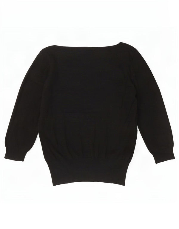 Suéter feminino Oasis manga 3/4 com gola canoa Reino Unido 12 algodão preto médio