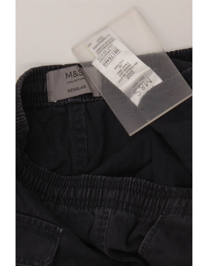 Marks & Spencer Mens Regular Chino Trousers W39 L29 Navy Blue Cotton